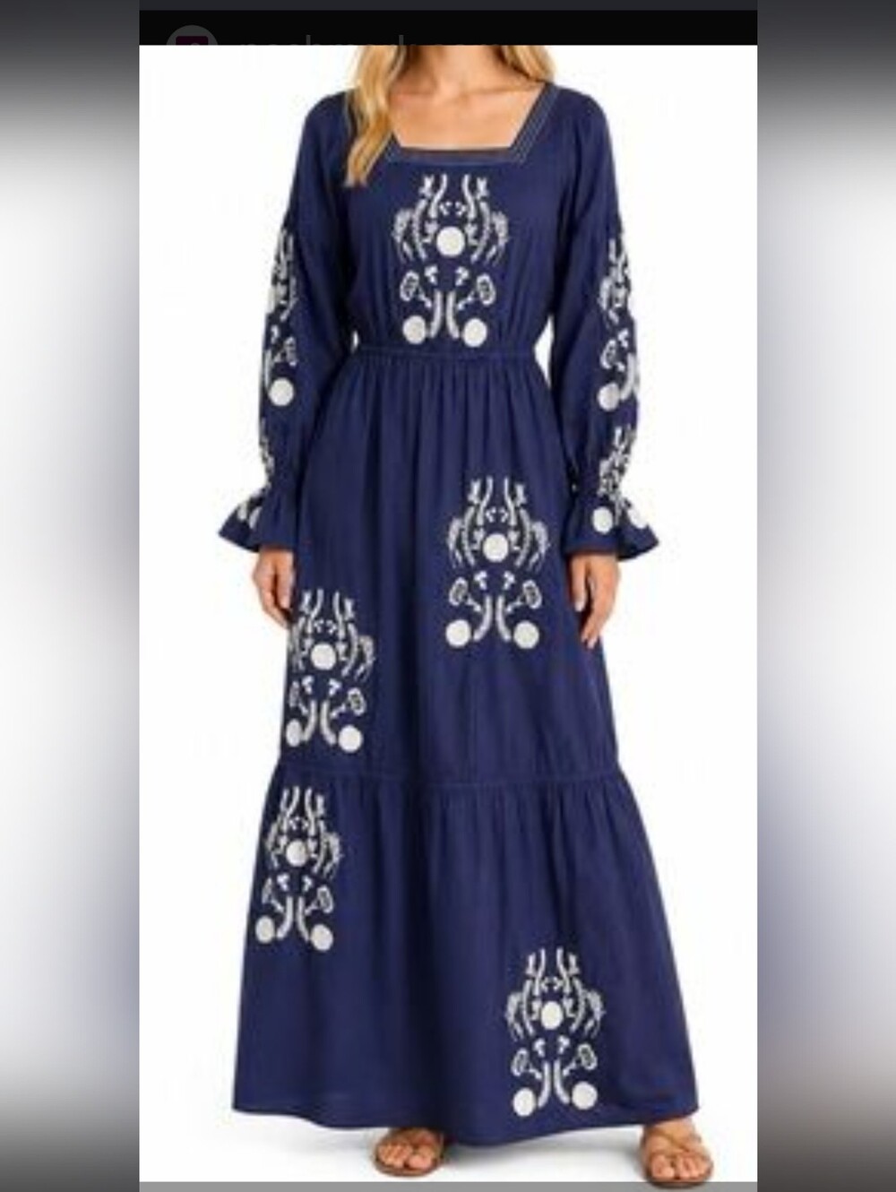 Something Navy Embroidered Tiered Long Sleeve Maxi Dress Women's size XL NWT